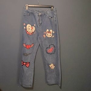 Kawaii Cartoon & Letter Graphic Jeans